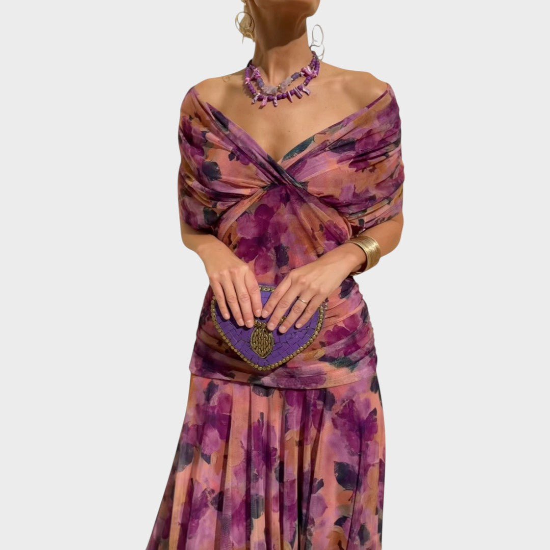 Lora | Vestido Longo com Decote em V e Estampa Floral