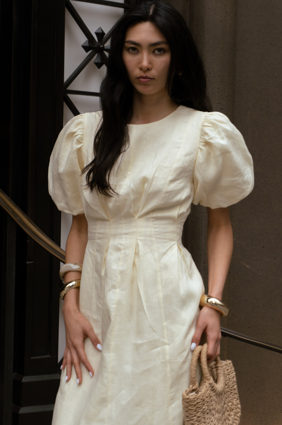 Catarina | Vestido Maxi de Lino con Mangas Abullonadas