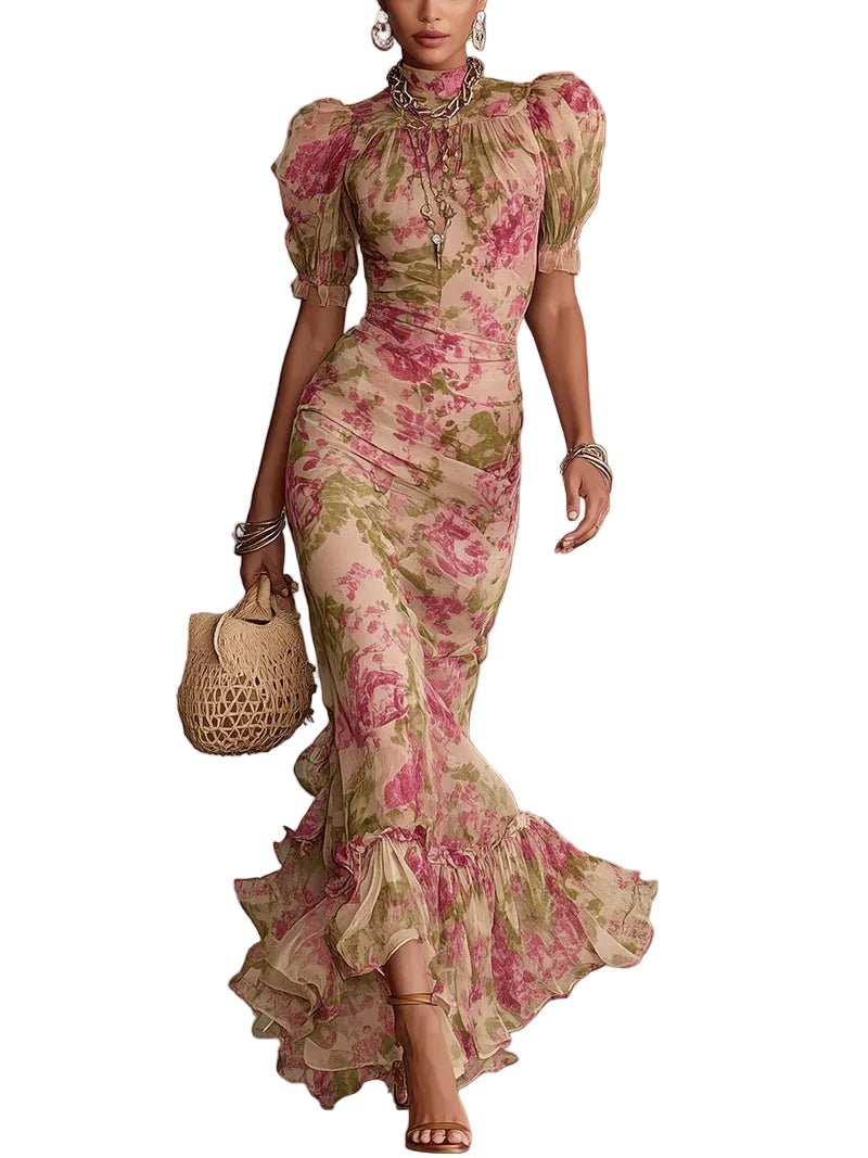 Valentina | Vestido Maxi Floral com Mangas Bufantes que Encanta à Primeira Vista