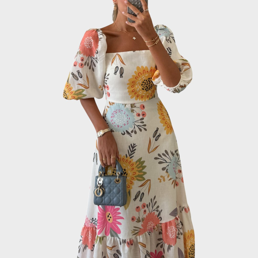 Teressa | Vestido Midi com Mangas Bufantes