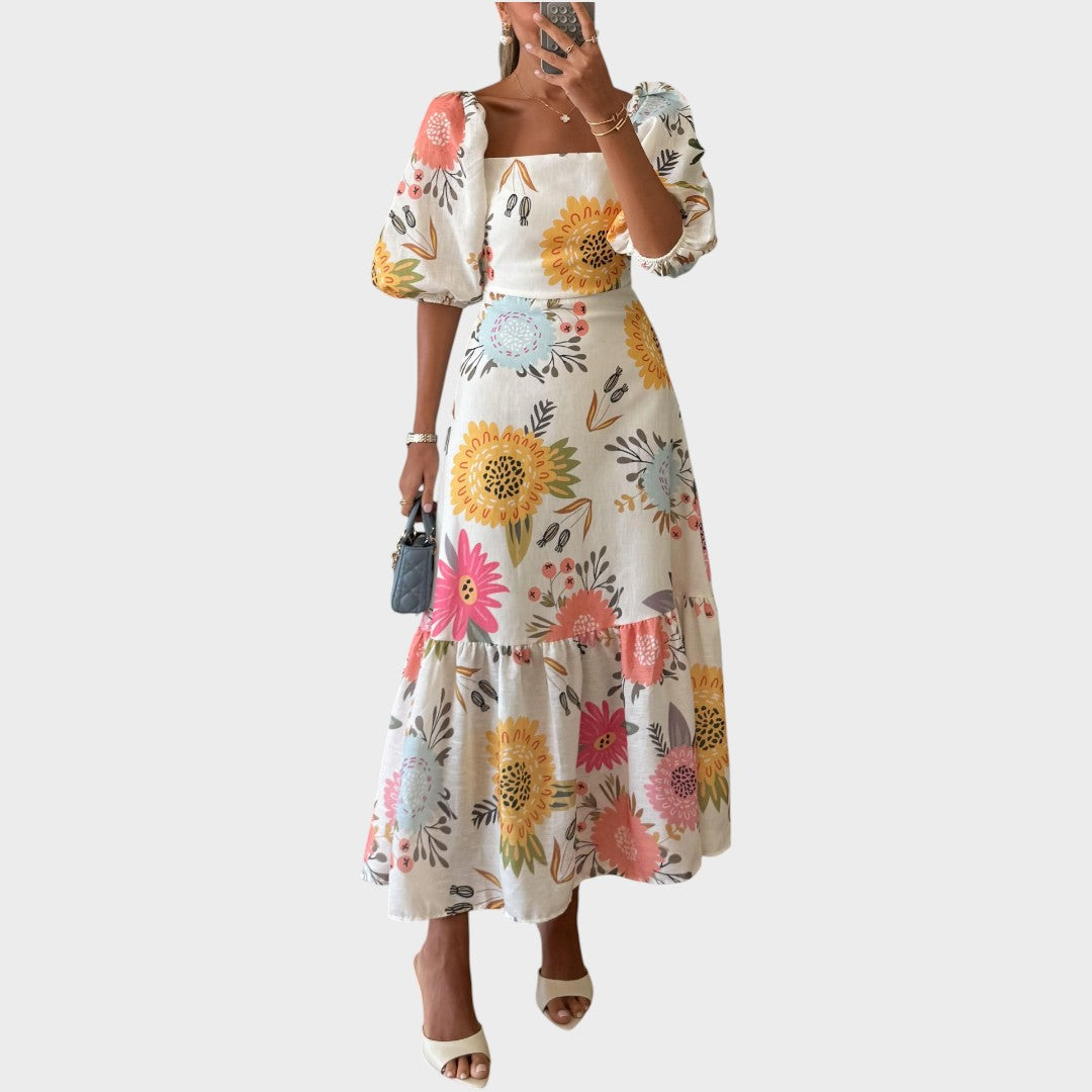 Teressa | Vestido Midi com Mangas Bufantes