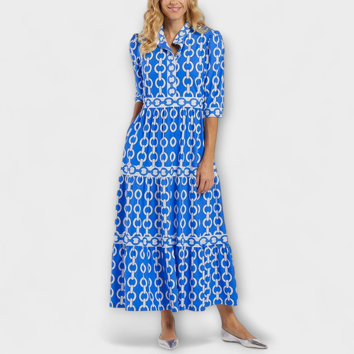 Jude | Vestido Midi com Manga 3/4 e Gola Camisa