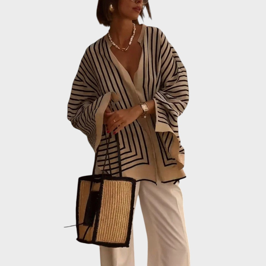 Marbella | Camisa Fluida de Listras em Tons Neutros