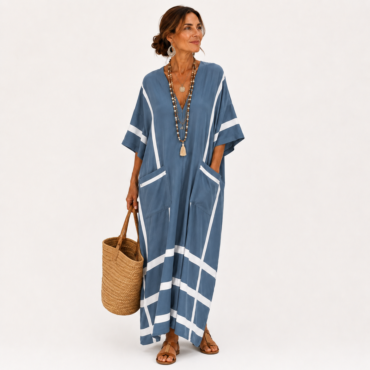 Caftan Leila Azul Listrado