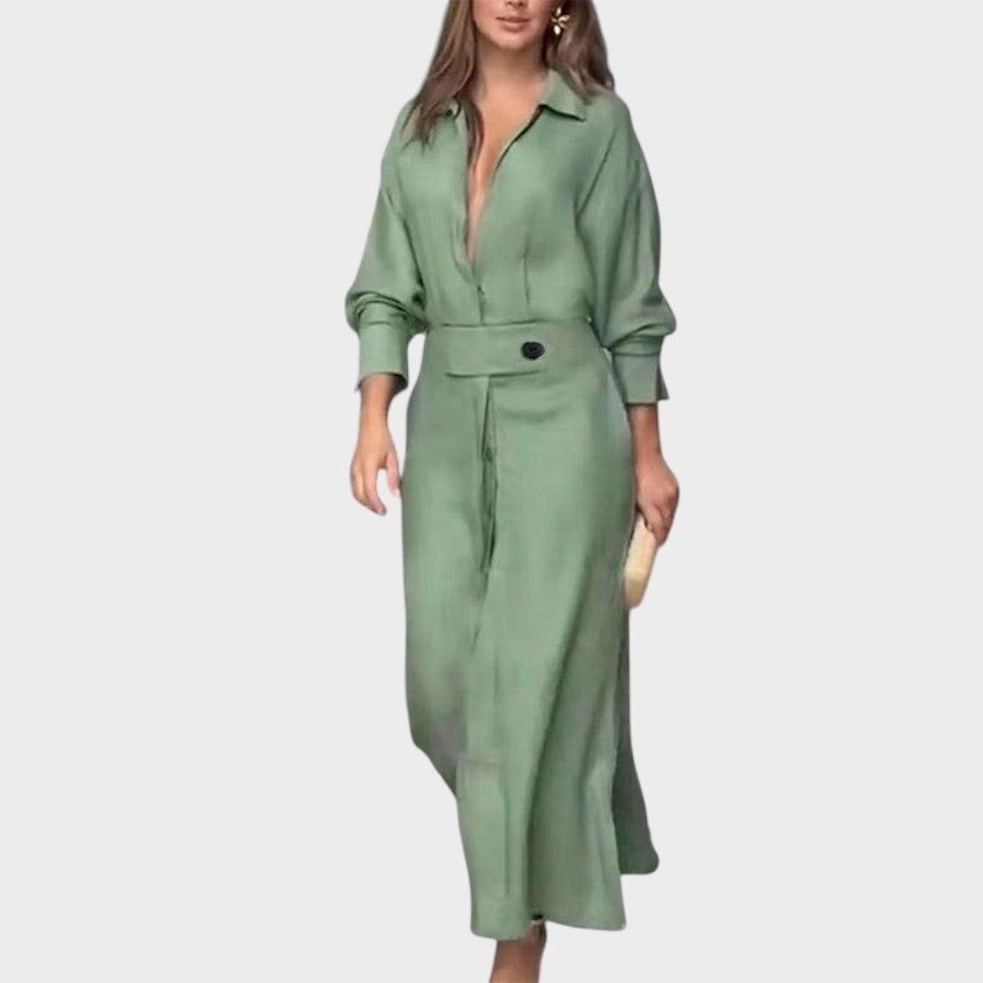 Jeanette | Vestido Longo de Linho com Decote em V e Corte Solto