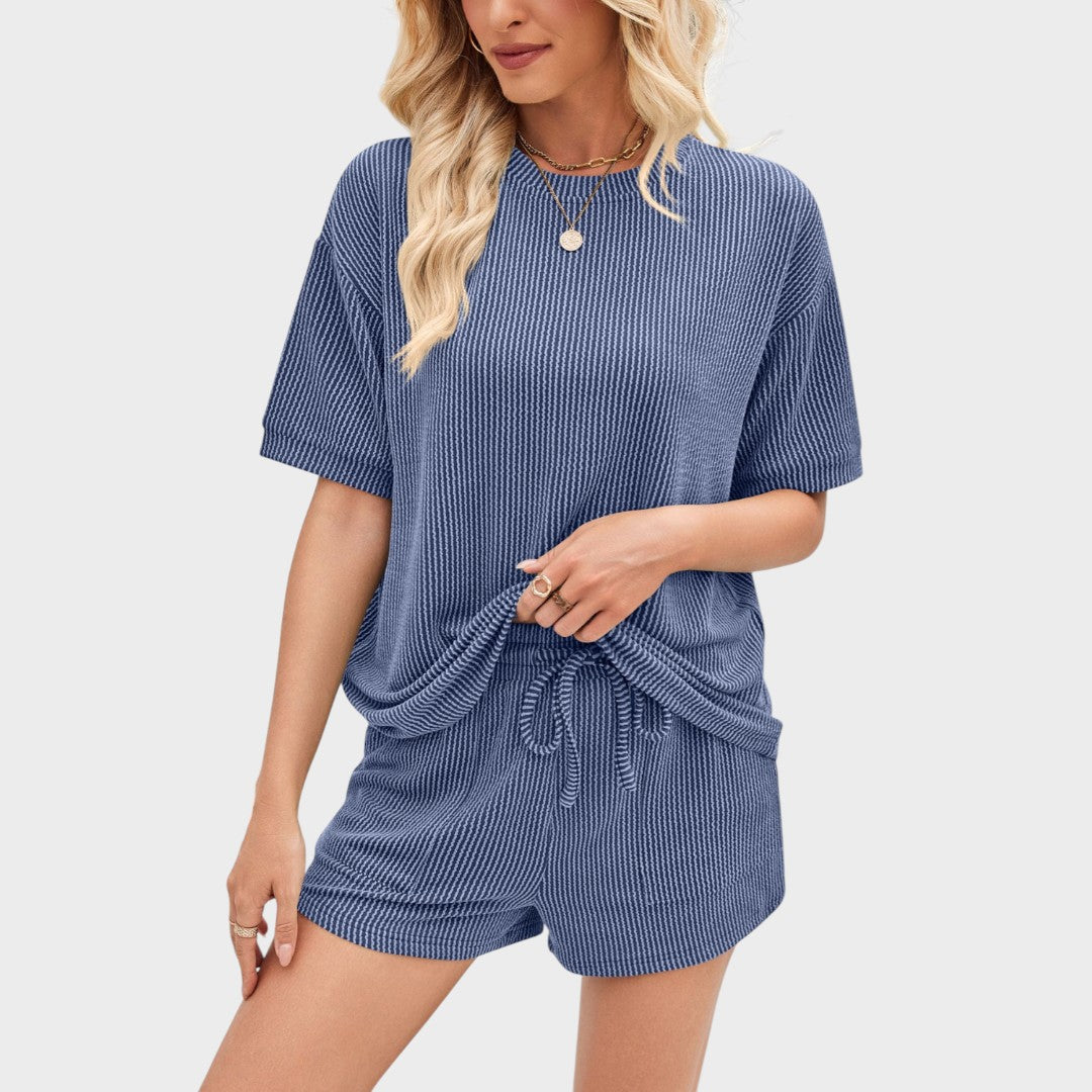 Esmeralda | Conjunto Canelado de Duas Peças com Camiseta e Short