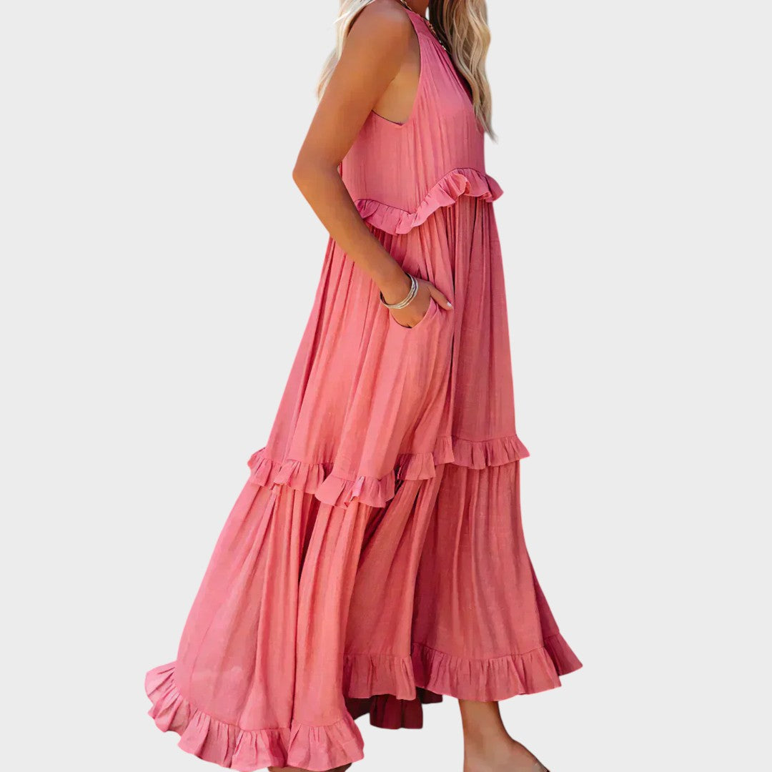Landry | Vestido Sem Mangas com Acabamento de Babados