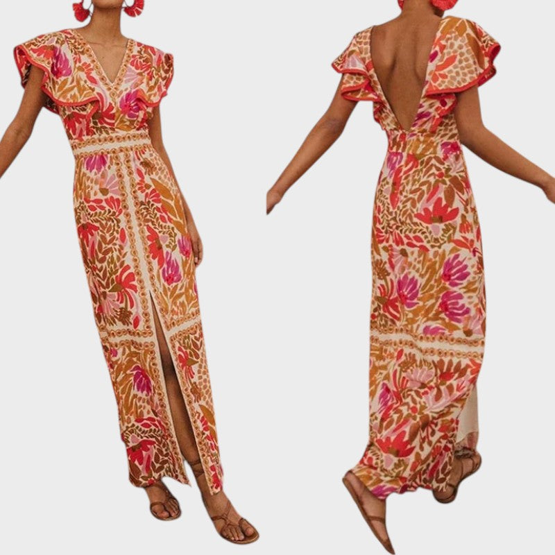 Jessy | Vestido Midi com Decote em V e Fenda para Dias Quentes