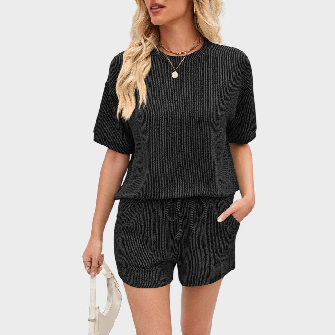 Esmeralda | Conjunto Canelado de Duas Peças com Camiseta e Short