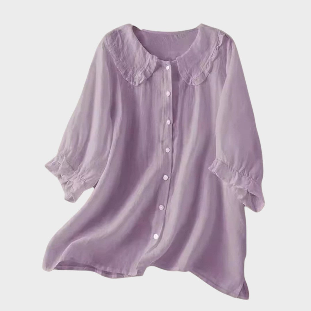 Adele | Blusa de Linho Fluida com Gola Elegante