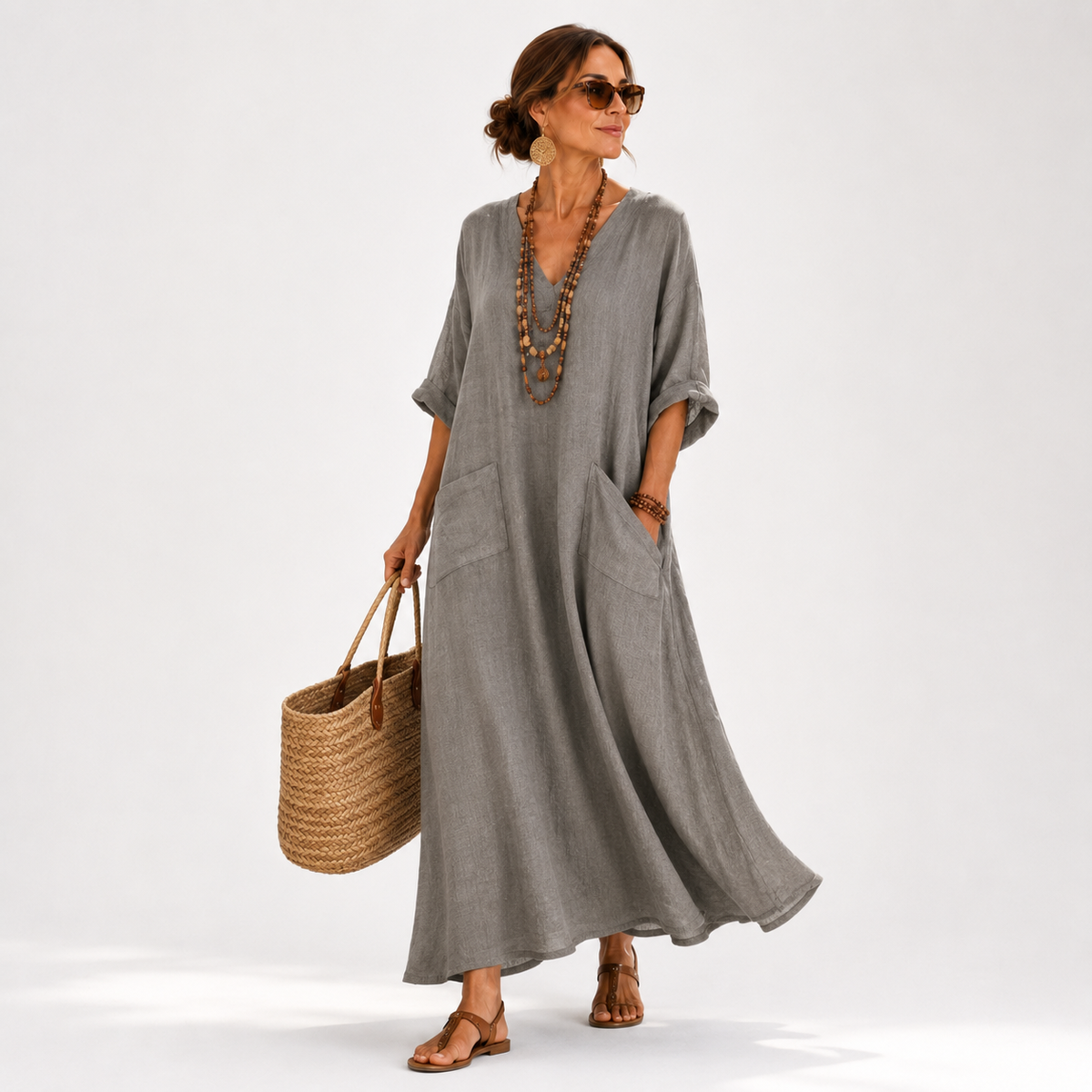 Caftan Valentina Cinza Liso