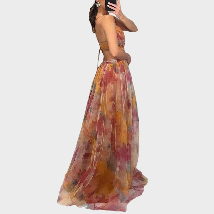 Martina | Elegante Vestido Longo com Alça Ajustável nas Costas e Estampa Sutil