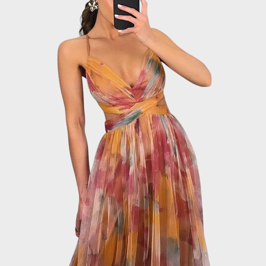 Martina | Elegante Vestido Longo com Alça Ajustável nas Costas e Estampa Sutil