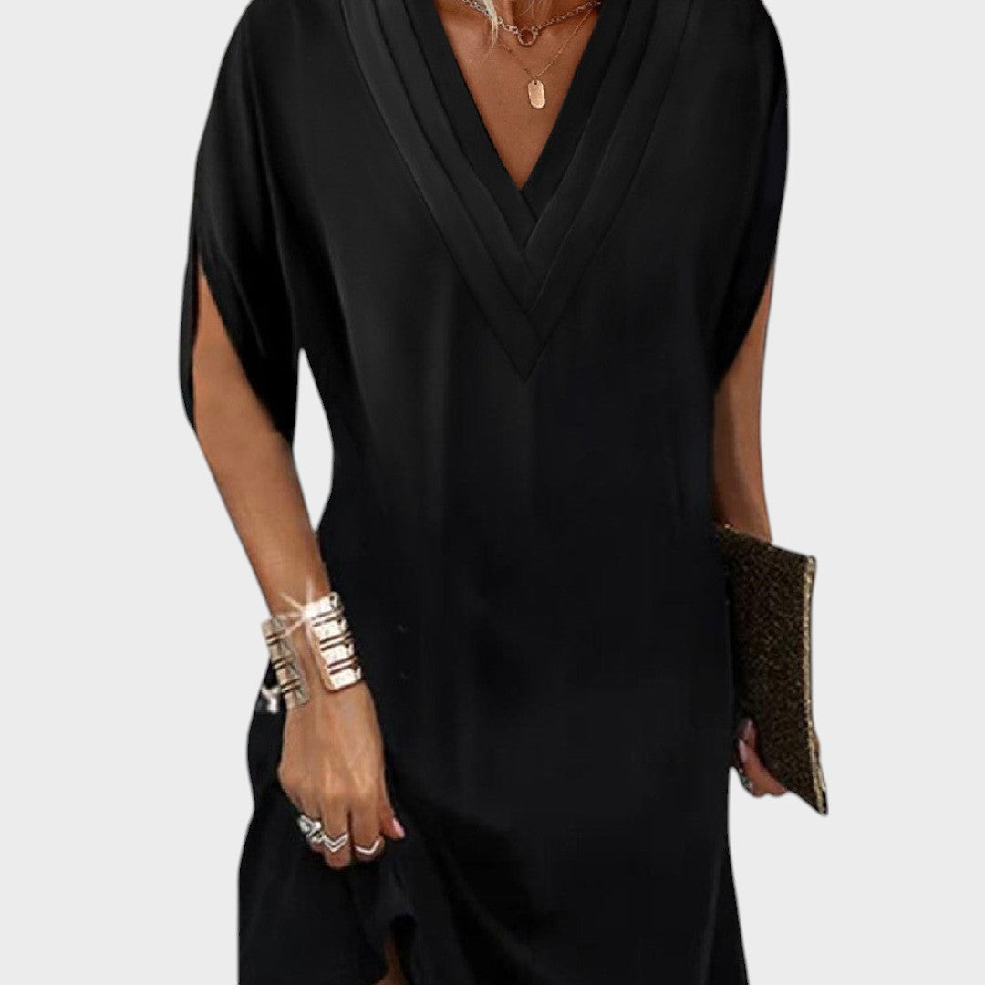 Elena | Elegante Vestido com Decote em V e Mangas com Fenda