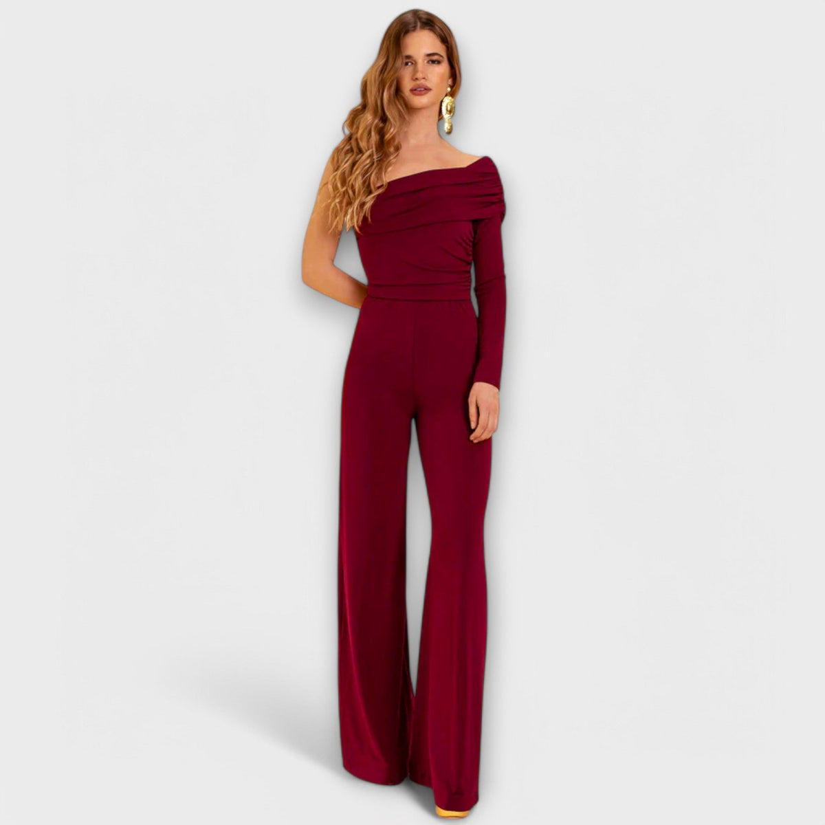 Fiona | Macacão Elegante de Um Ombro Só na Cor Bordô