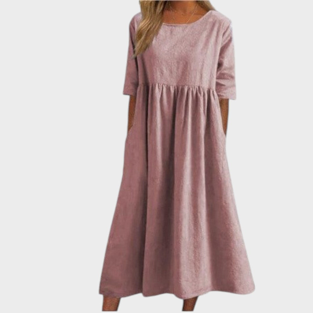 Lucia | Vestido de Algodão com Gola Redonda e Detalhe na Cintura