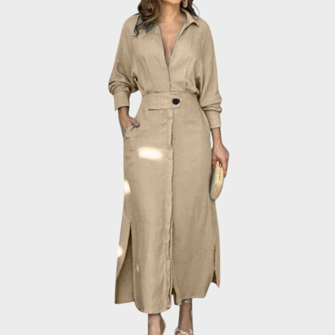 Jeanette | Vestido Longo de Linho com Decote em V e Corte Solto