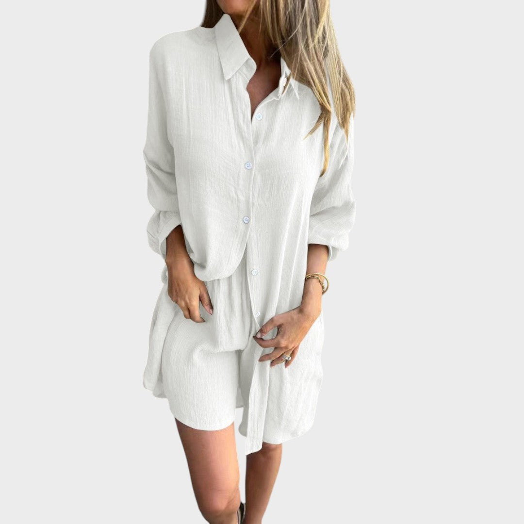 Nora | Conjunto de Camisa e Shorts de Linho Leve e Confortável para o Dia a Dia
