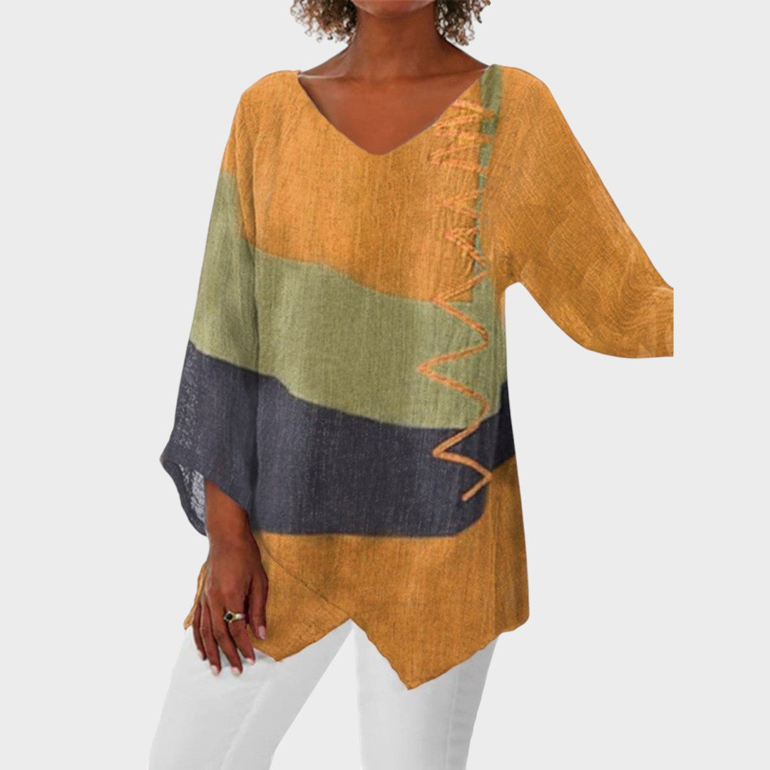 Harper | Blusa Decote V com Design Color Block