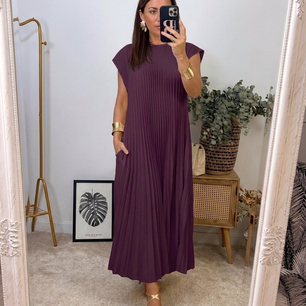 Ana | Vestido Longo Plissado Leve e Confortável com Bolsos