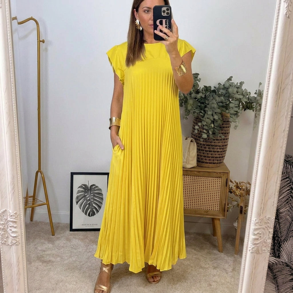 Ana | Vestido Longo Plissado Leve e Confortável com Bolsos