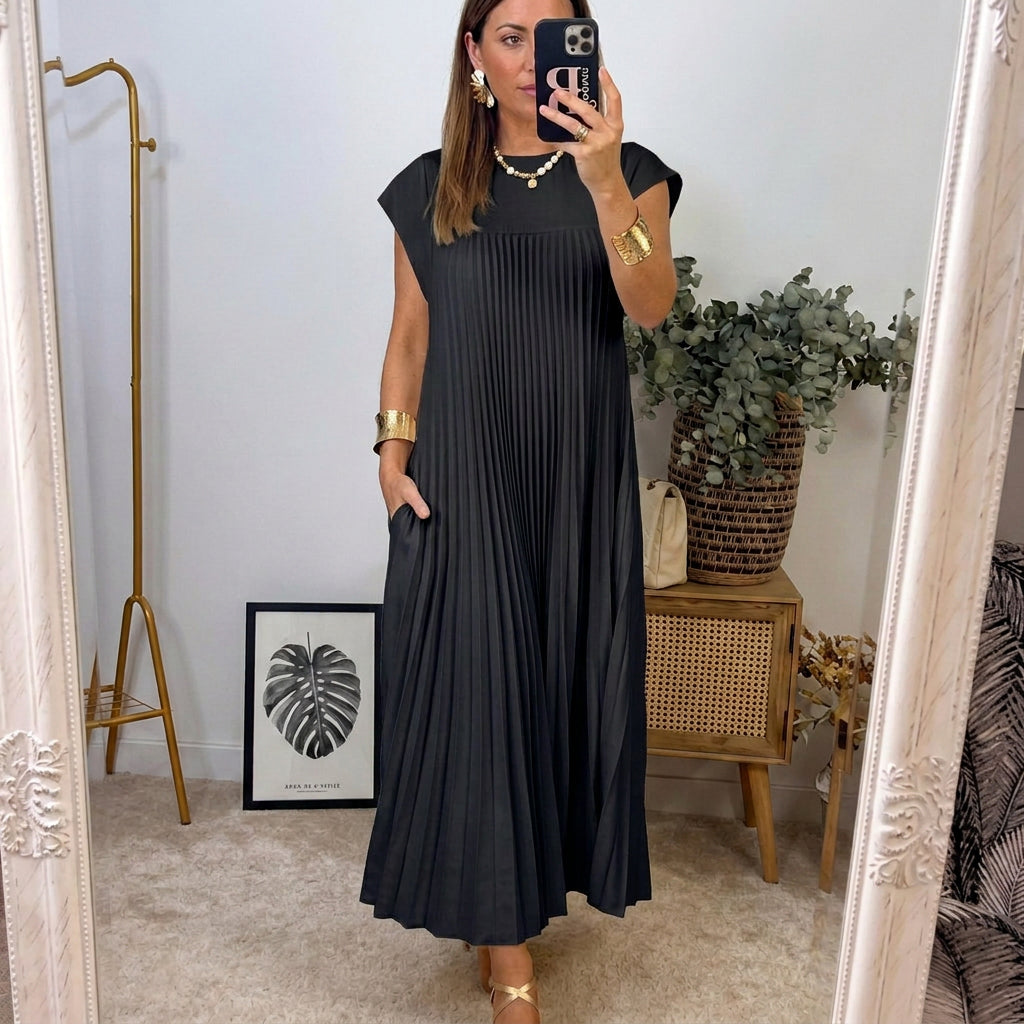 Ana | Vestido Longo Plissado Leve e Confortável com Bolsos