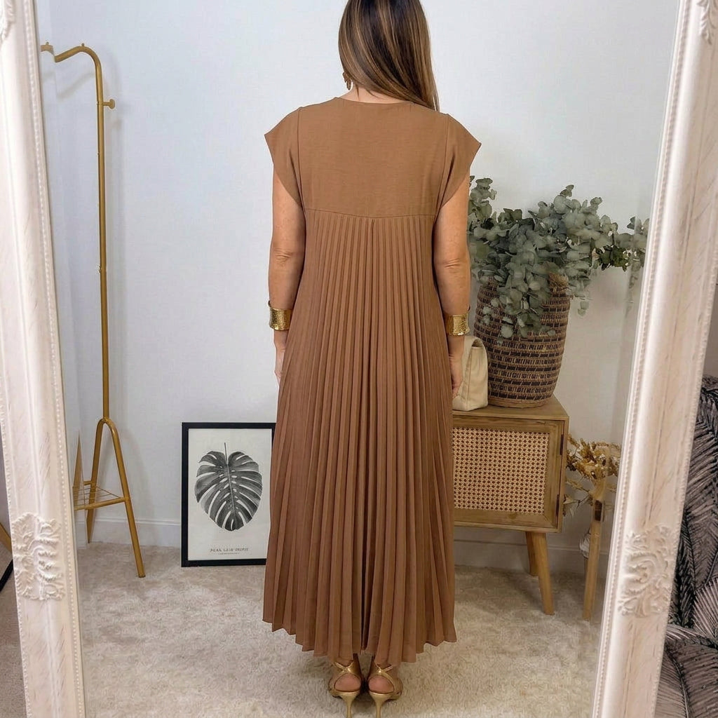 Ana | Vestido Longo Plissado Leve e Confortável com Bolsos