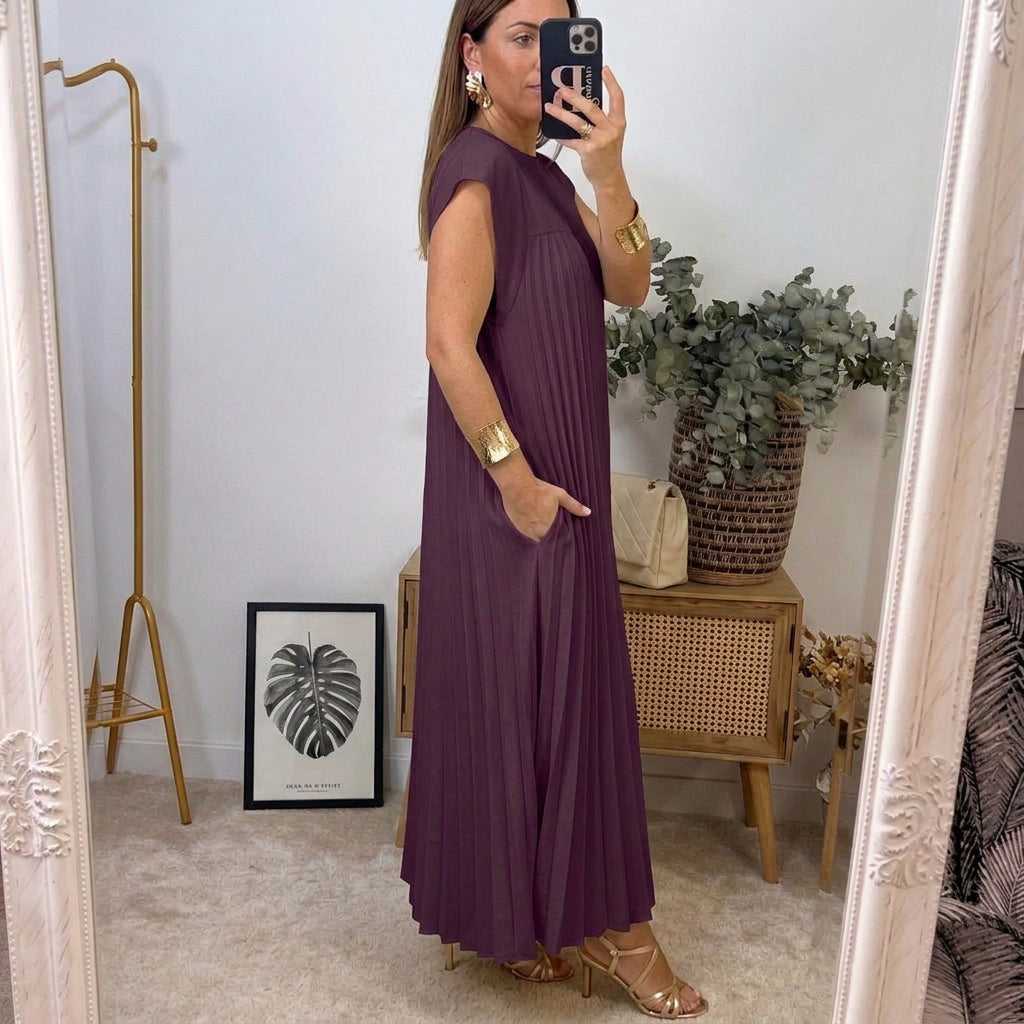 Ana | Vestido Longo Plissado Leve e Confortável com Bolsos