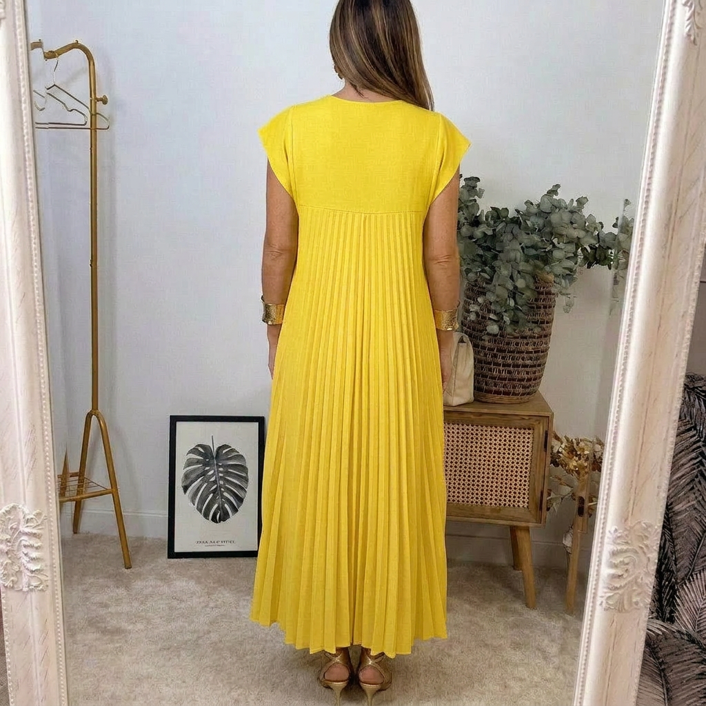 Ana | Vestido Longo Plissado Leve e Confortável com Bolsos