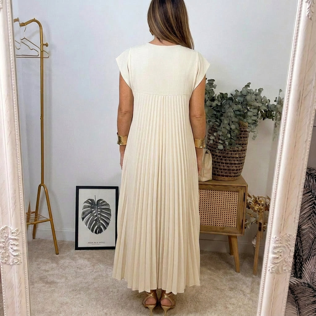 Ana | Vestido Longo Plissado Leve e Confortável com Bolsos