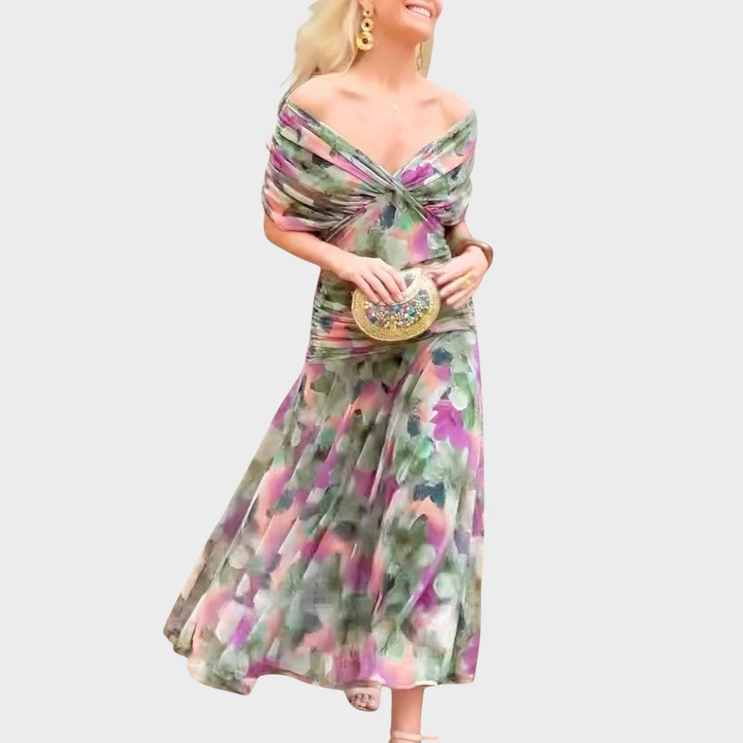 Lora | Vestido Longo com Decote em V e Estampa Floral
