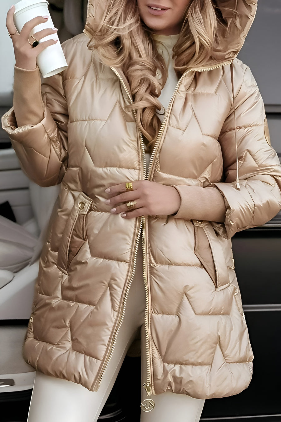 Mageina - Elegante Abrigo De Invierno Con Capucha y Acolchado