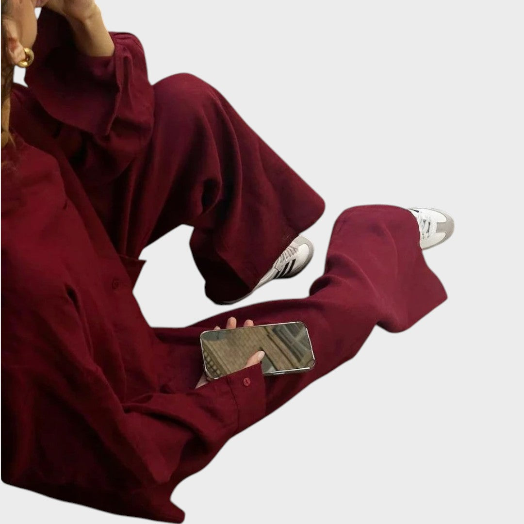 Luna | Conjunto de 3 Peças em Algodão com Camisa Listrada, Cropped e Calça Pantalona