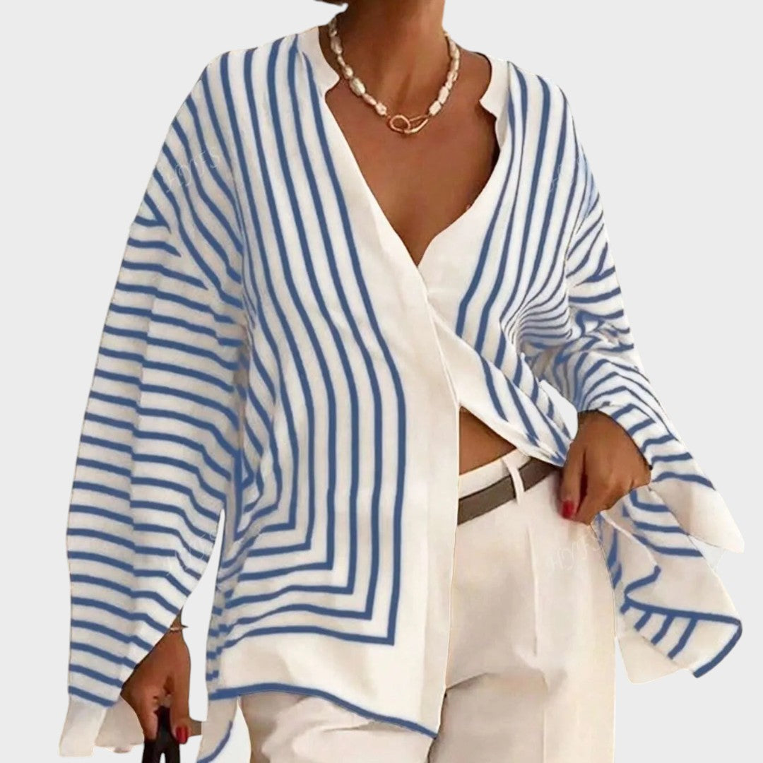 Marbella | Camisa Fluida de Listras em Tons Neutros