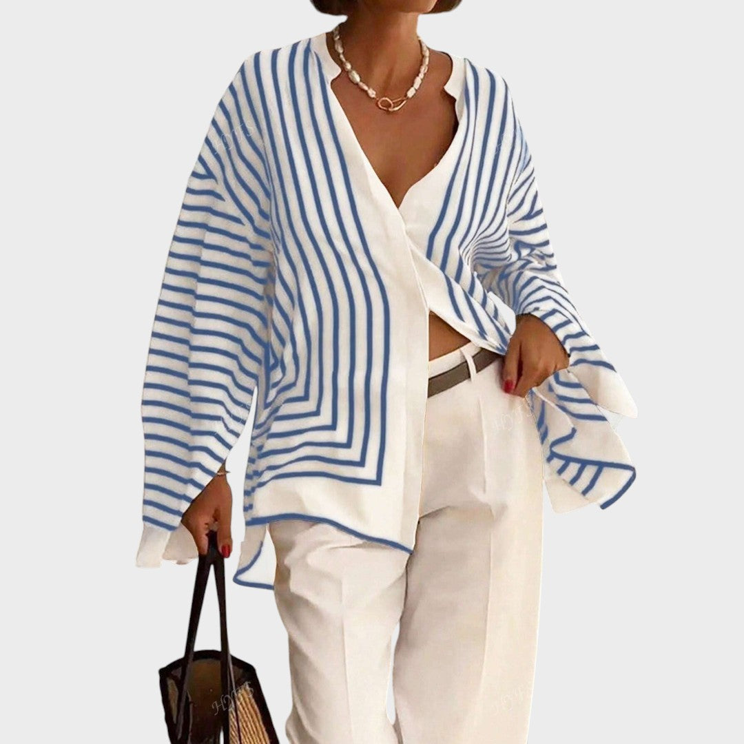 Marbella | Camisa Fluida de Listras em Tons Neutros