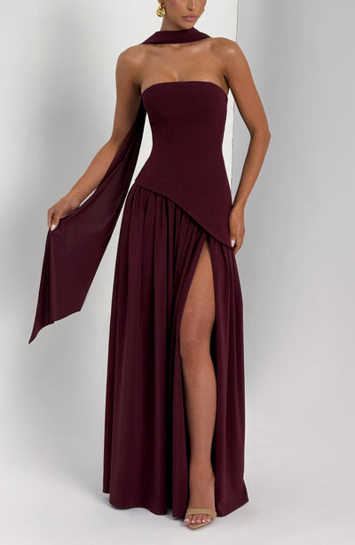 Julia | Vestido Longo Feminino com Fenda e Corpete Tomara que Caia