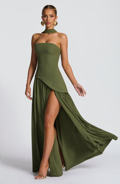 Julia | Vestido Longo Feminino com Fenda e Corpete Tomara que Caia