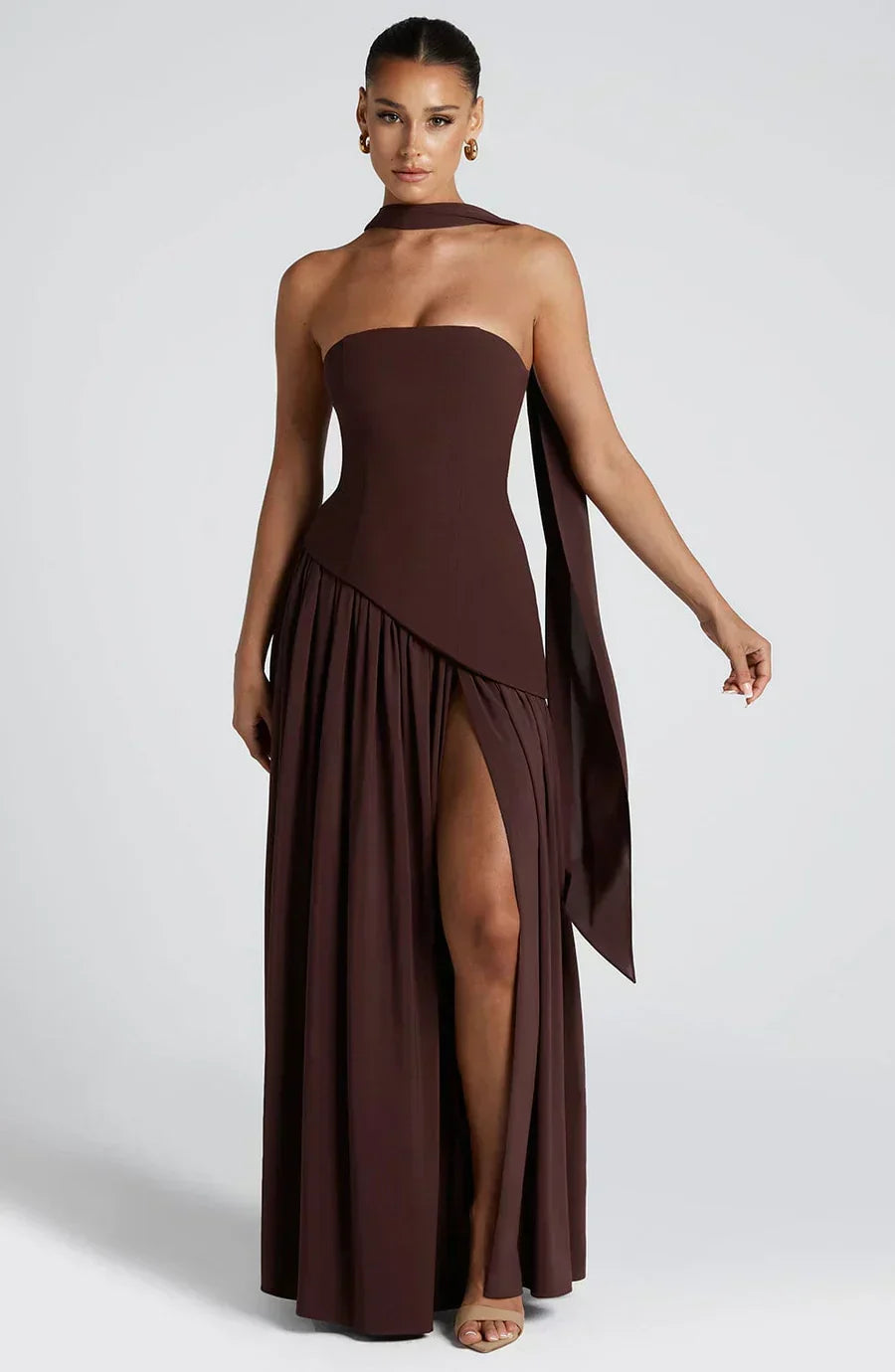 Julia | Vestido Longo Feminino com Fenda e Corpete Tomara que Caia