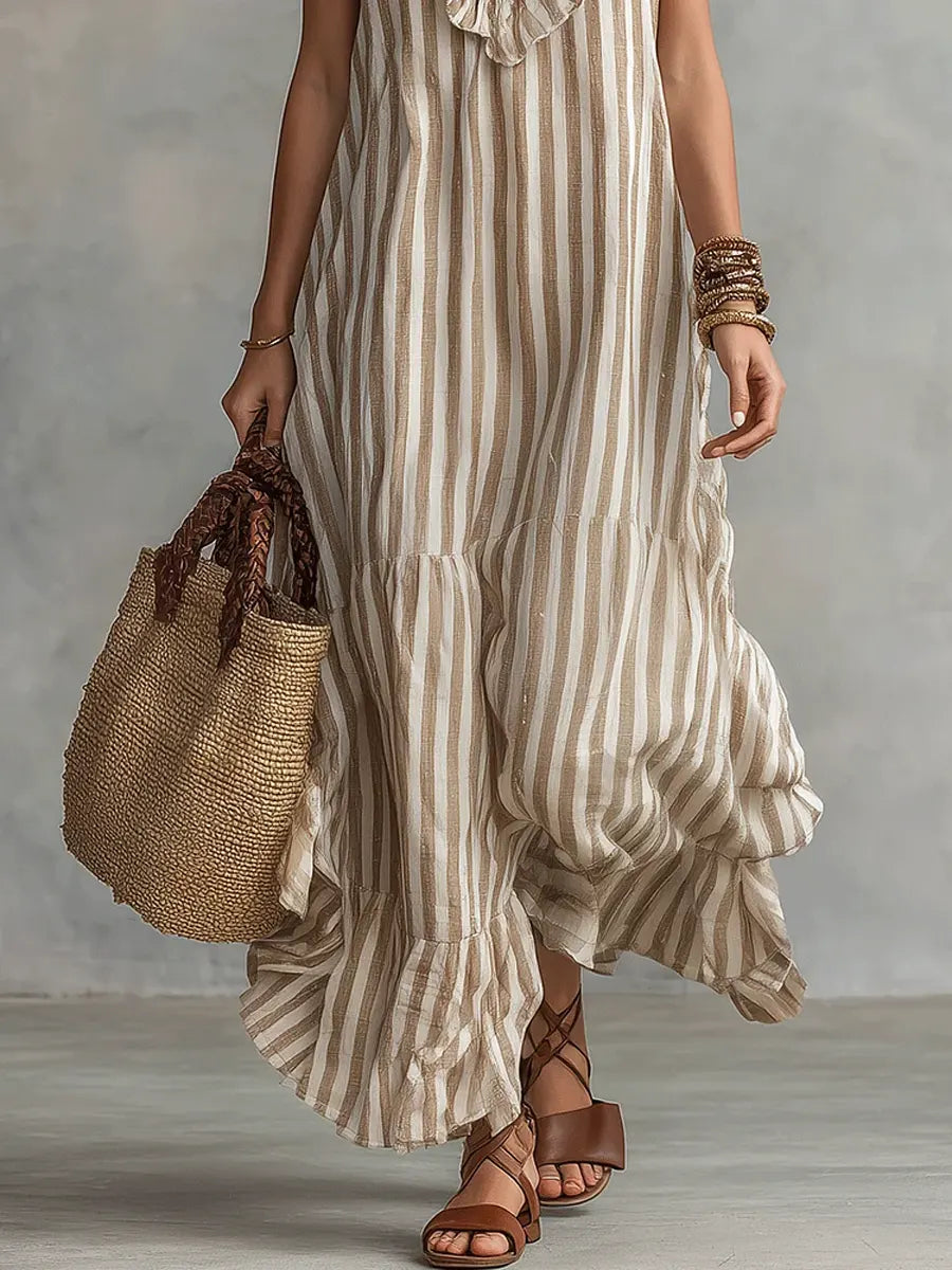 Isabel | Vestido de Algodón con Rayas y Volantes en el Escote