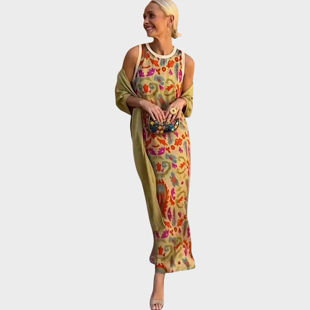 Bella | Conjunto de Duas Peças com Vestido e Quimono Estampado para o Verão