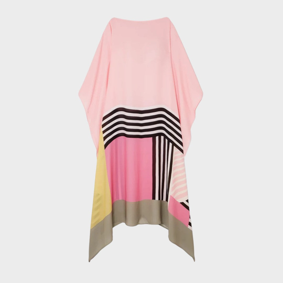 Sora | Vestido Elegante com Estampa Geométrica e Mangas Morcego