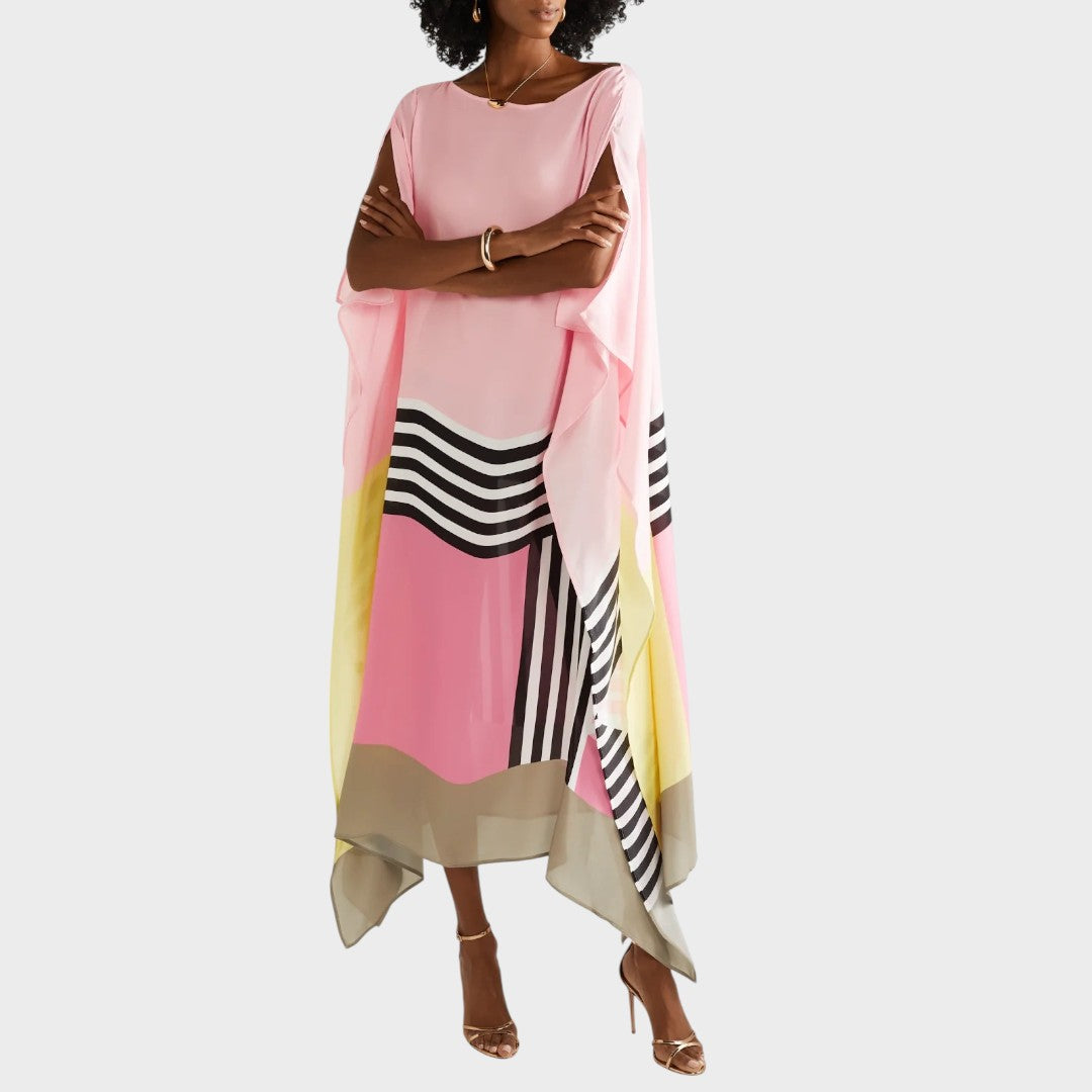 Sora | Vestido Elegante com Estampa Geométrica e Mangas Morcego