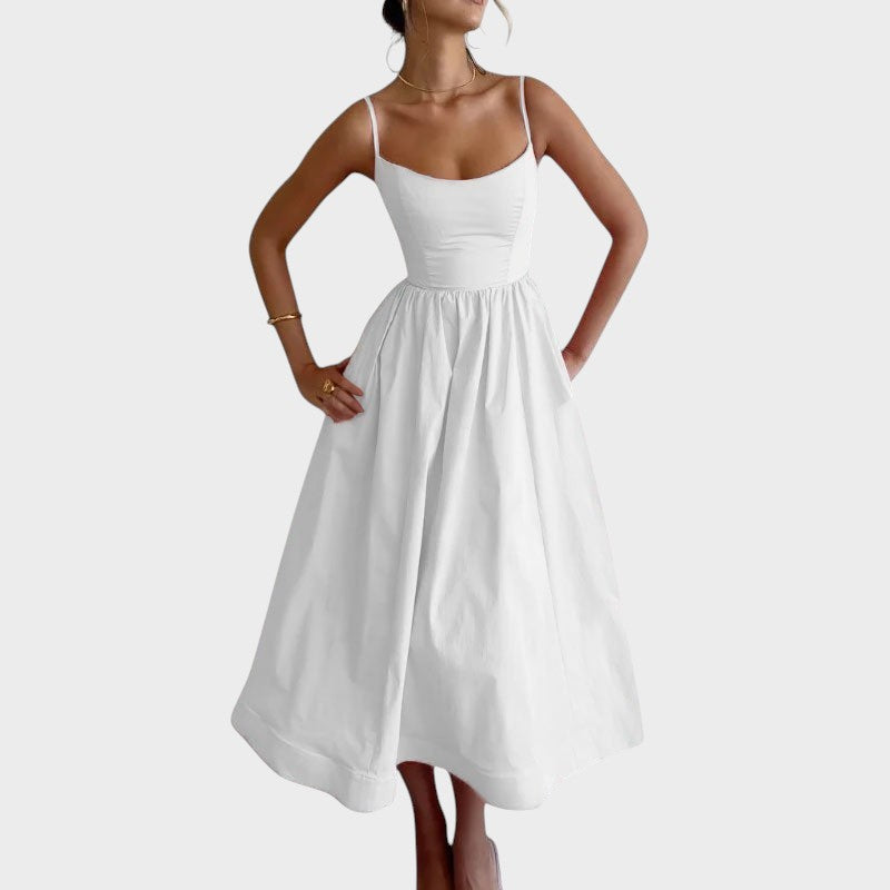 Jovie | Vestido de Alças Finas com Decote Redondo e Cor Lisa