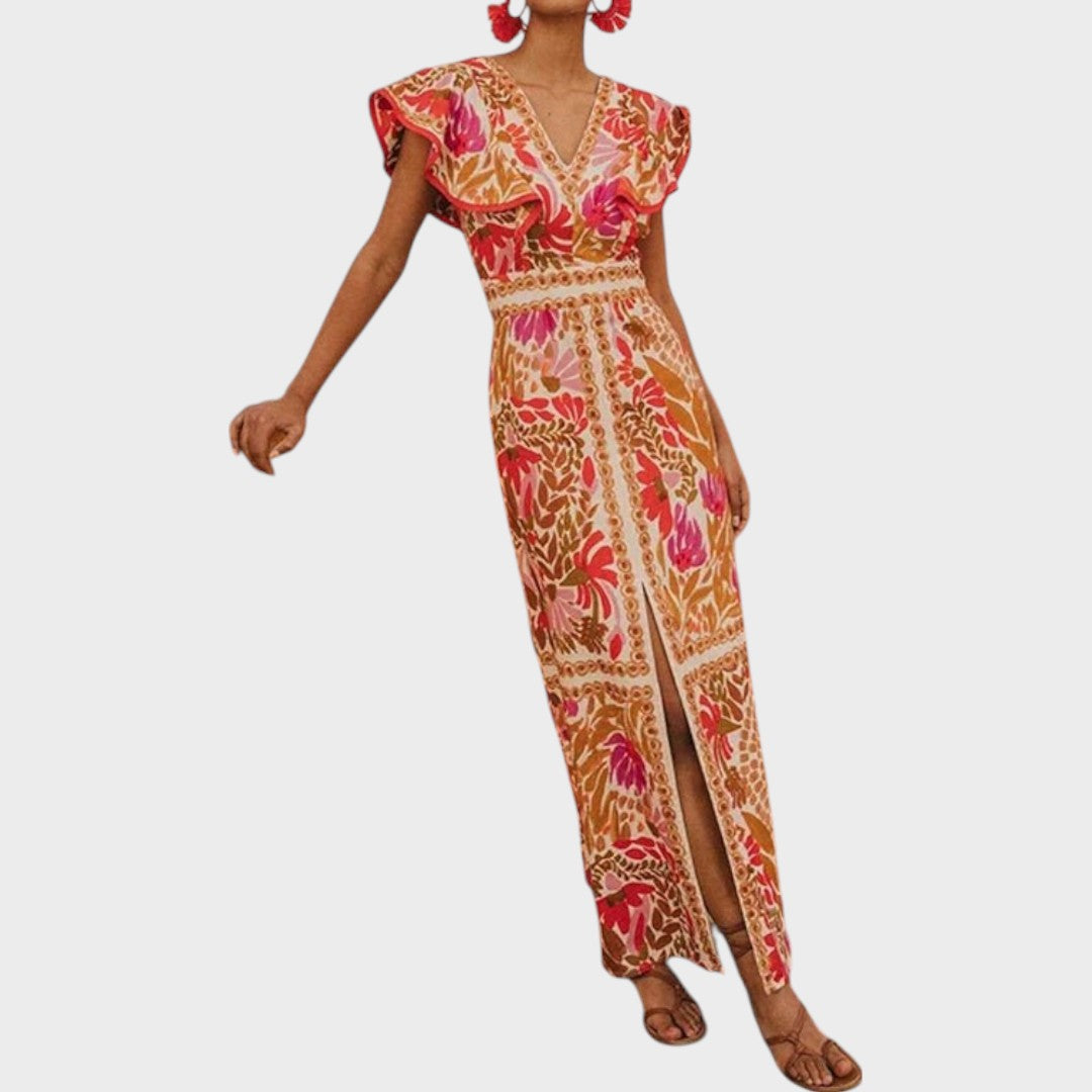 Jessy | Vestido Midi com Decote em V e Fenda para Dias Quentes