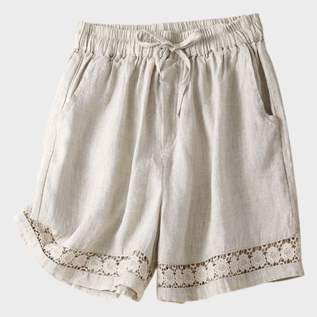 Rubi | Short de Linho com Detalhe de Renda para Dias de Sol