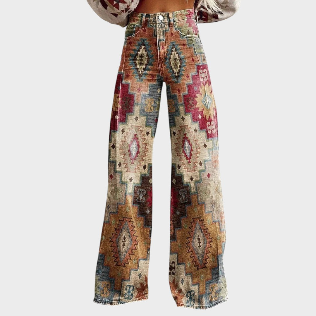 Lía | Calça Boho Vintage de Perna Larga