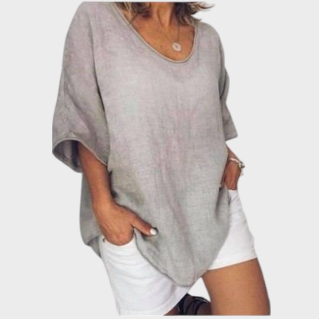 Grace | Blusa Básica Solta de Manga Curta com Cobertura no Quadril