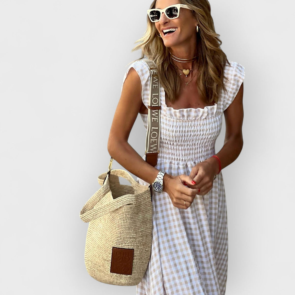 Belle | Vestido Maxi com Alças de Babados e Estampa Xadrez
