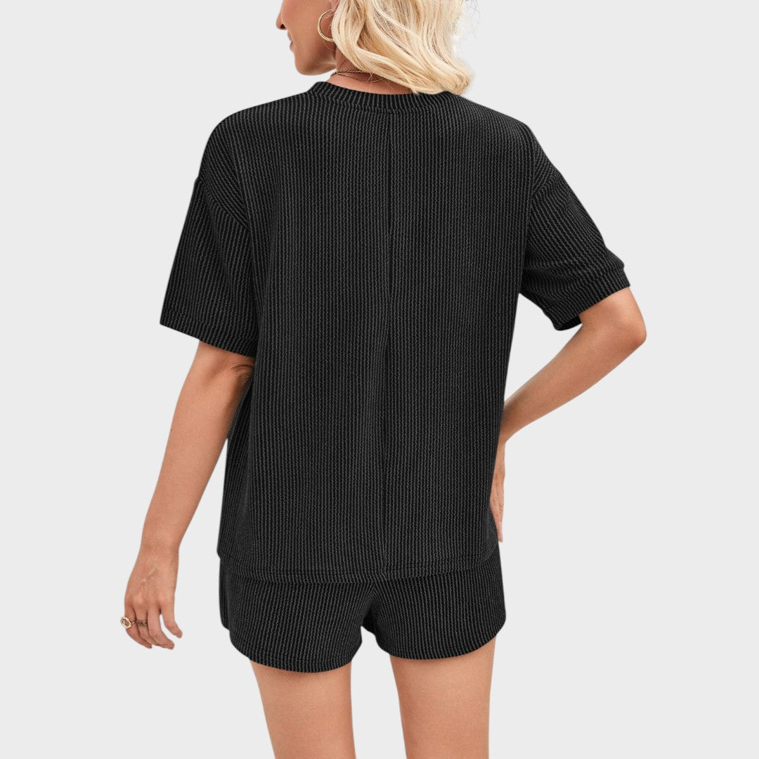 Esmeralda | Conjunto Canelado de Duas Peças com Camiseta e Short