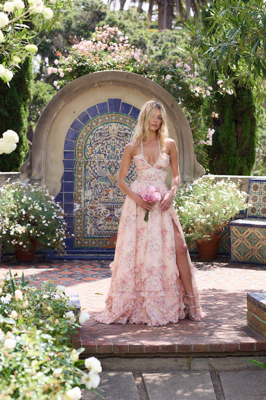 Giyu | Vestido Longo de Renda com Alças Finas e Costas Descobertas